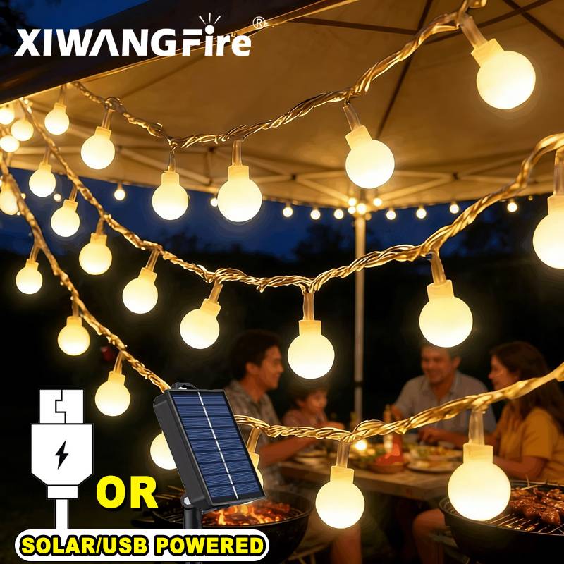Outdoor Lighting Setup - 3-10M Solar-/USB-/Batterie-Lichterketten, Feenhafte Kugel-LED-Lichter, Wasserdicht für