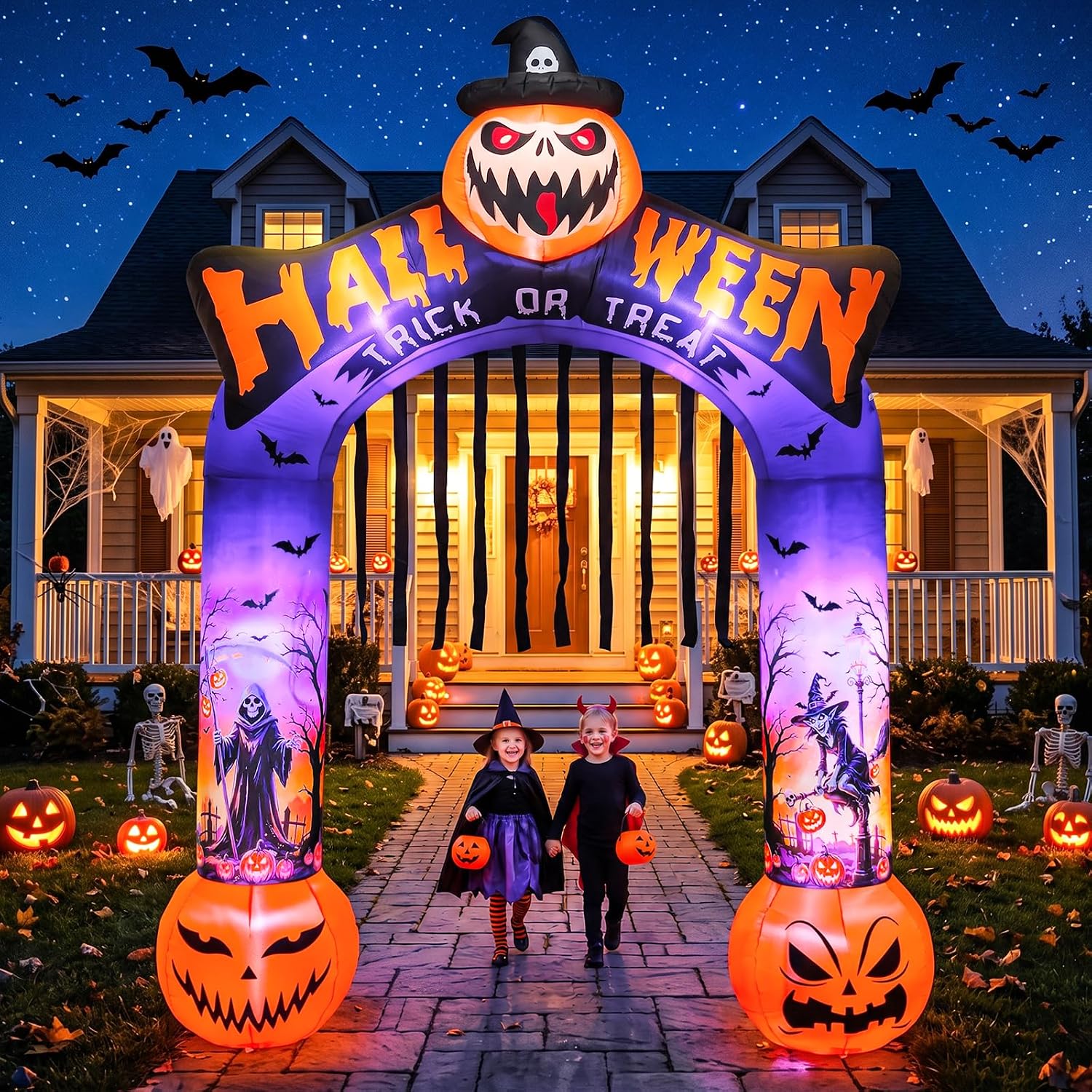 Outdoor Lighting Front Yard - 10 Fuß großer aufblasbarer Halloween-Torbogen mit
