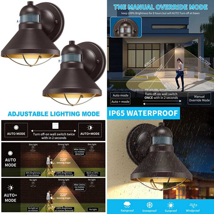 Wall Lighting Outdoor - 2er-Pack Bewegungssensor Außen-LED-Wandleuchte Dämmerungssensor Außenbeleuchtung Braune