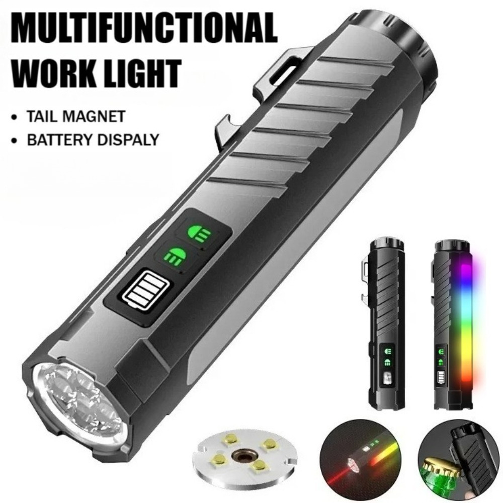 Outdoor Lighting Setup - Multifunktionale Starklicht-LED-Taschenlampe Wiederaufladbar mit Farbigem Neonlicht