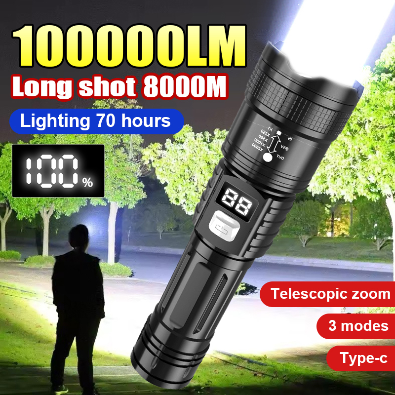 Outdoor Lighting Types - 100000LM superhelle LED-Taschenlampen, wiederaufladbare LED-Taschenlampe, große