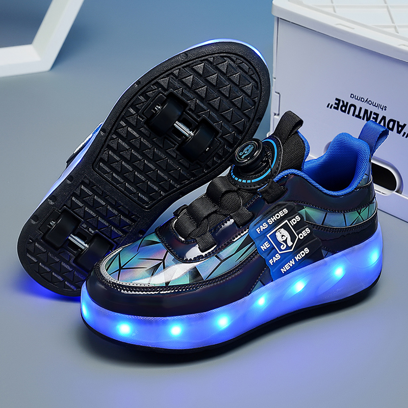 Outdoor Lighting Hooks - Kinder-Zwei-Rad-Laufschuhe, atmungsaktive LED-Leuchtschuhe für Mädchen, USB-aufladbare