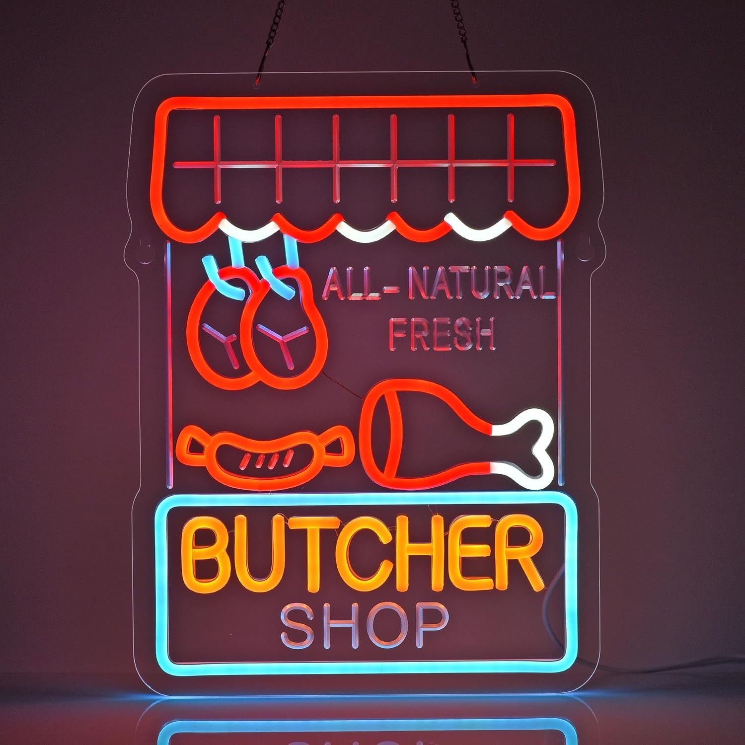 Outdoor Lighting Restaurant - Metzgerei-Neonschild „Alles Naturfrisches Fleisch“ LED-Licht USB-betrieben