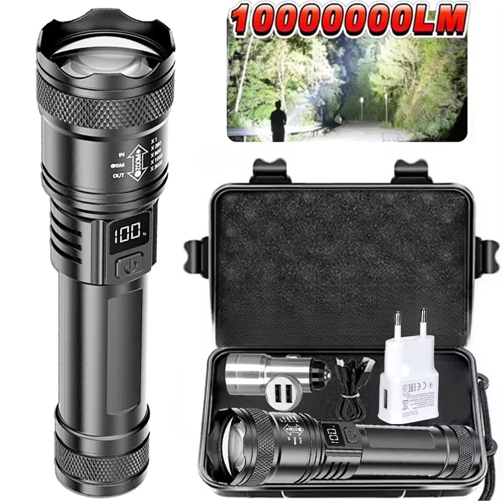 Outdoor Lighting Setup - Wiederaufladbare LED-Taschenlampe, zoombare Taschenlampe mit LCD-Display,